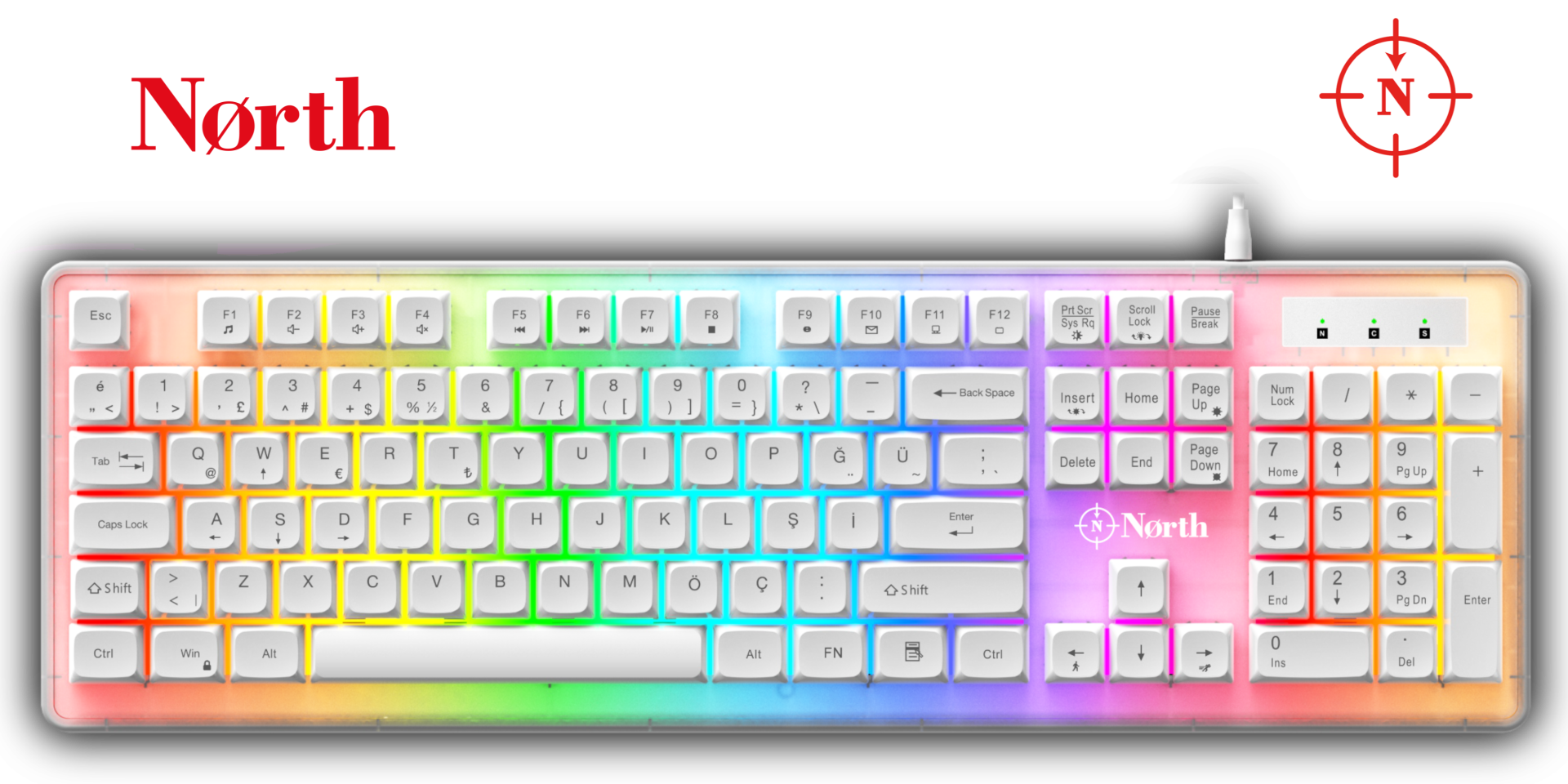 North Paladin Mekanik Hisli Türkçe RGB Beyaz Gaming Klavye