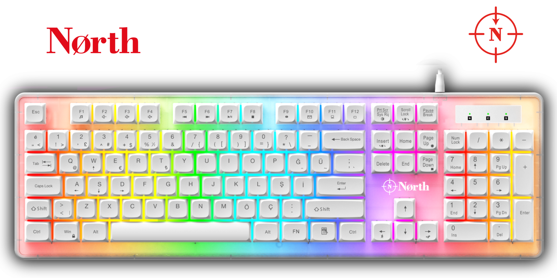 North Paladin Mekanik Hisli Türkçe RGB Beyaz Gaming Klavye