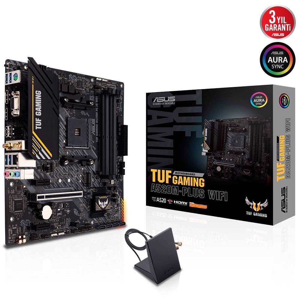 ASUS TUF GAMING A520M-PLUS WIFI 4800MHz(OC) DDR4 Soket AM4 M.2 HDMI DP VGA mATX Anakart