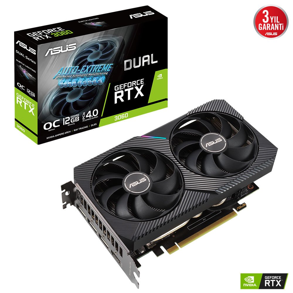 ASUS GeForce RTX 3060 DUAL V2 OC 12GB GDDR6 192 Bit LHR Ekran Kartı