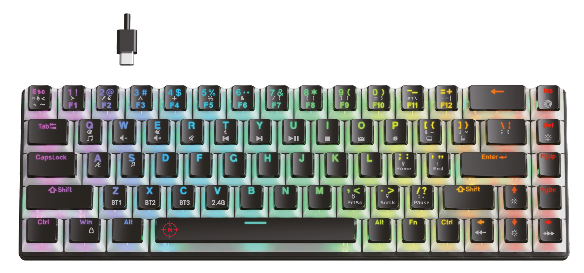 North Odin PRO WL68 LightCore Kablosuz Bluetooth RGB Red Switch Türkçe Mekanik Gaming Klavye