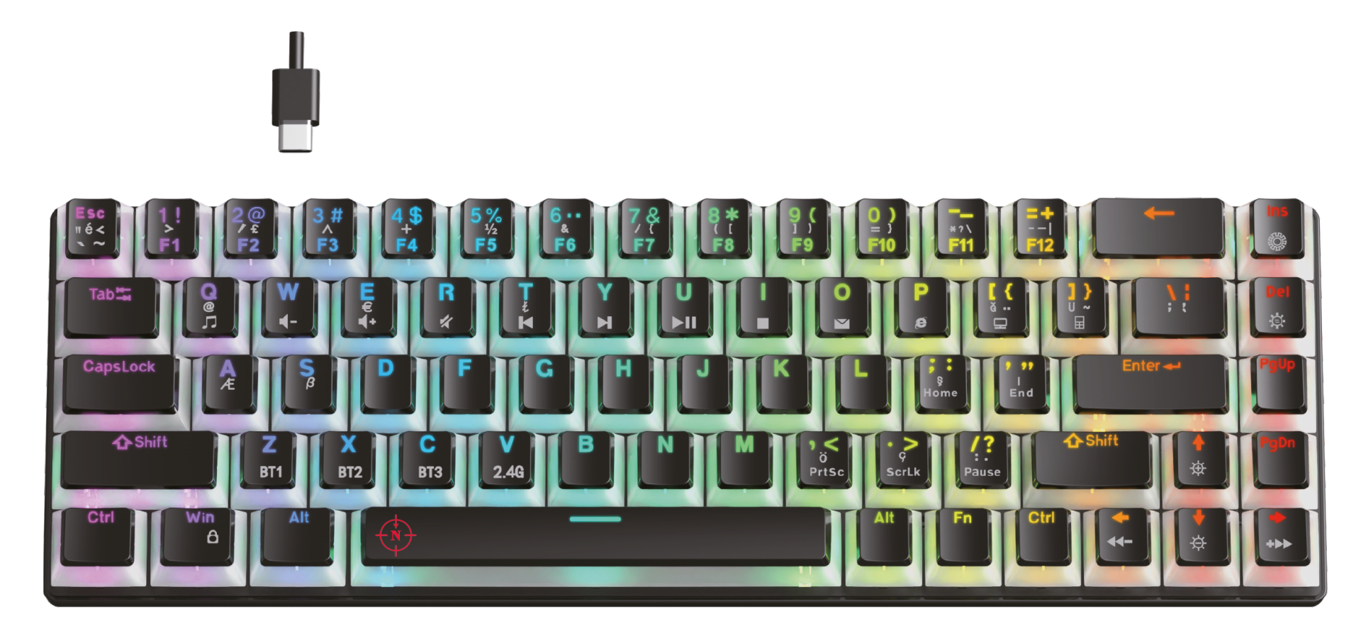 North Odin PRO WL68 LightCore Kablosuz Bluetooth RGB Red Switch Türkçe Mekanik Gaming Klavye