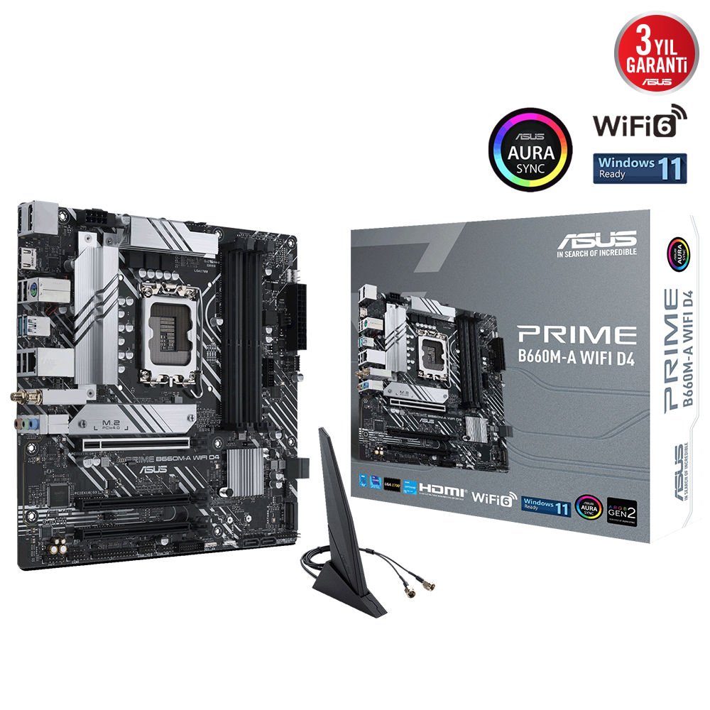 ASUS PRIME B660M-A WIFI D4 5333MHz(OC) DDR4 Soket 1700 M.2 HDMI DP mATX Anakart