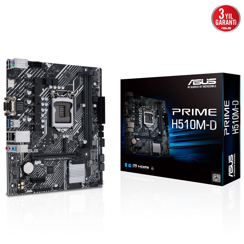 ASUS PRIME H510M-D 3200(OC)MHz DDR4 Soket 1200 M.2 HDMI VGA mATX Anakart