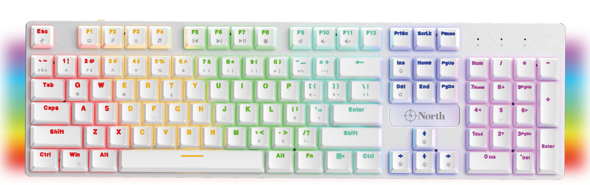 North Shield White RED Switch Türkçe Q Rgb Full Metal Panel Mekanik Beyaz Gaming Klavye