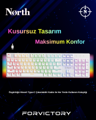 North Shield White RED Switch Türkçe Q Rgb Full Metal Panel Mekanik Beyaz Gaming Klavye
