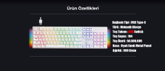 North Shield White RED Switch Türkçe Q Rgb Full Metal Panel Mekanik Beyaz Gaming Klavye