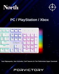 North Shield White RED Switch Türkçe Q Rgb Full Metal Panel Mekanik Beyaz Gaming Klavye