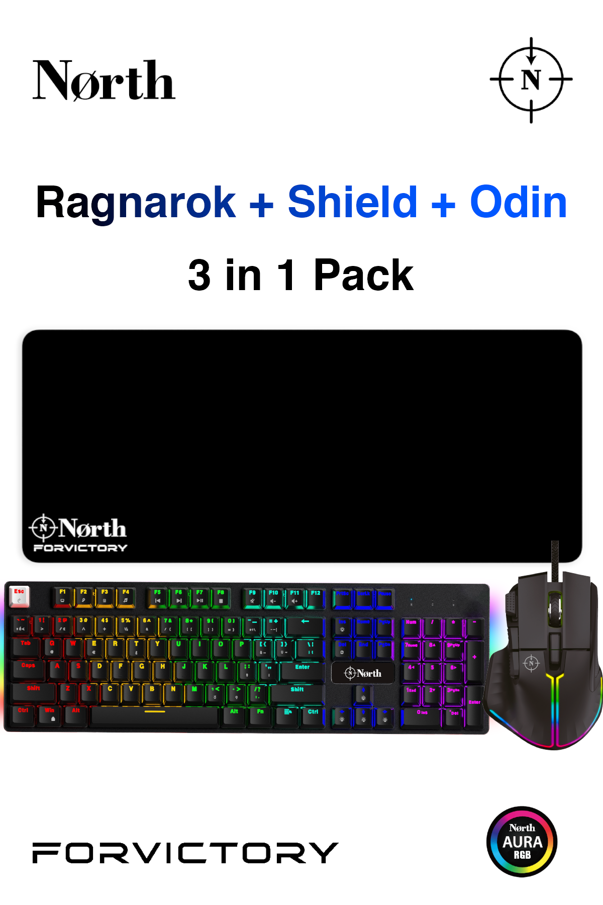 North Ragnarok Oyuncu Mouse + Shield Mekanik Oyuncu Klavyesi + Odin Gaming Mousepad VIP Bundle