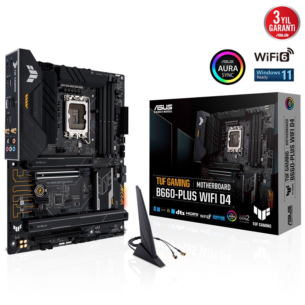 ASUS TUF GAMING B660-PLUS WIFI 5333MHz(OC) DDR4 Soket 1700 M.2 HDMI DP ATX Anakart