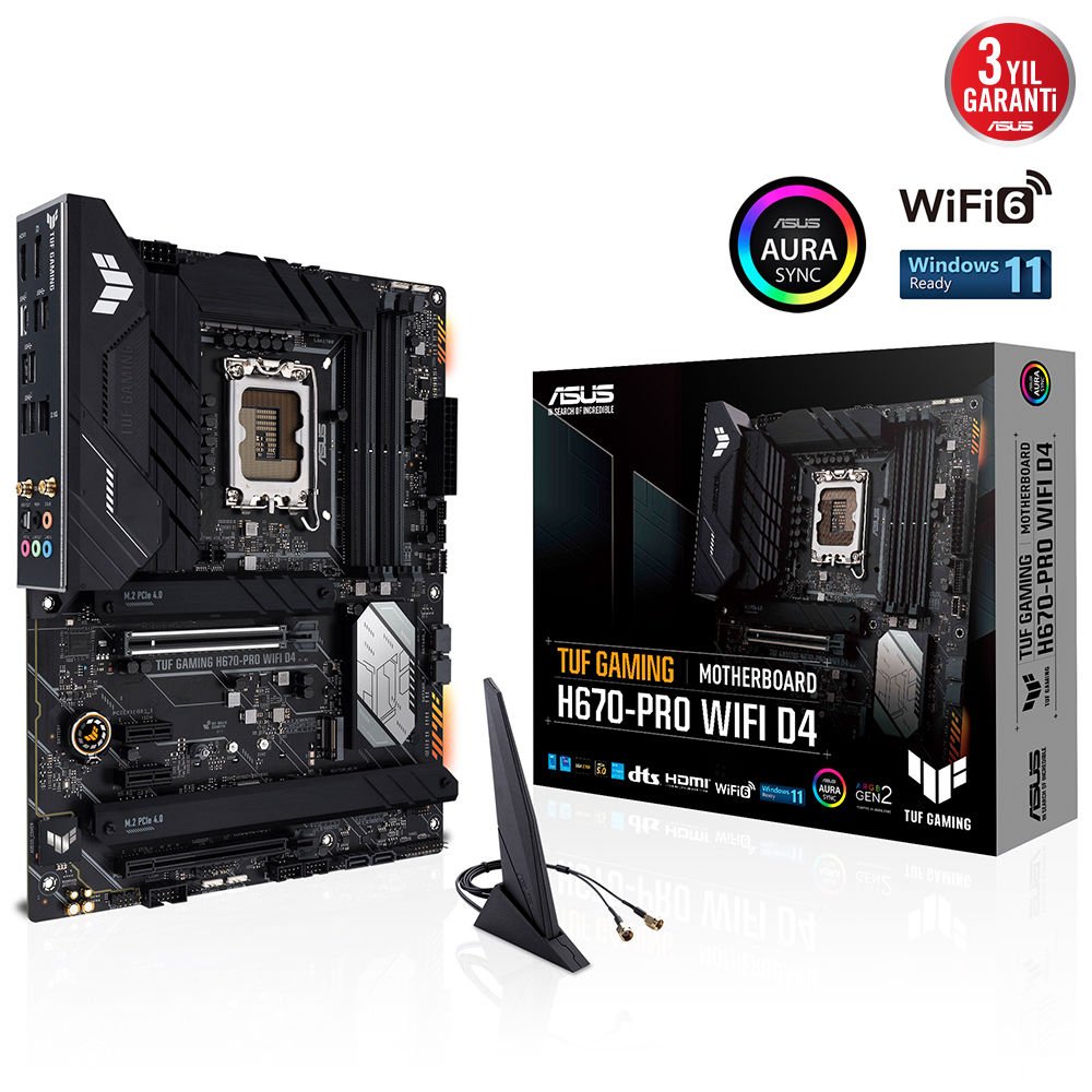 ASUS TUF GAMING H670-PRO WIFI 6200MHz(OC) DDR4 Soket 1700 M.2 HDMI DP ATX Anakart