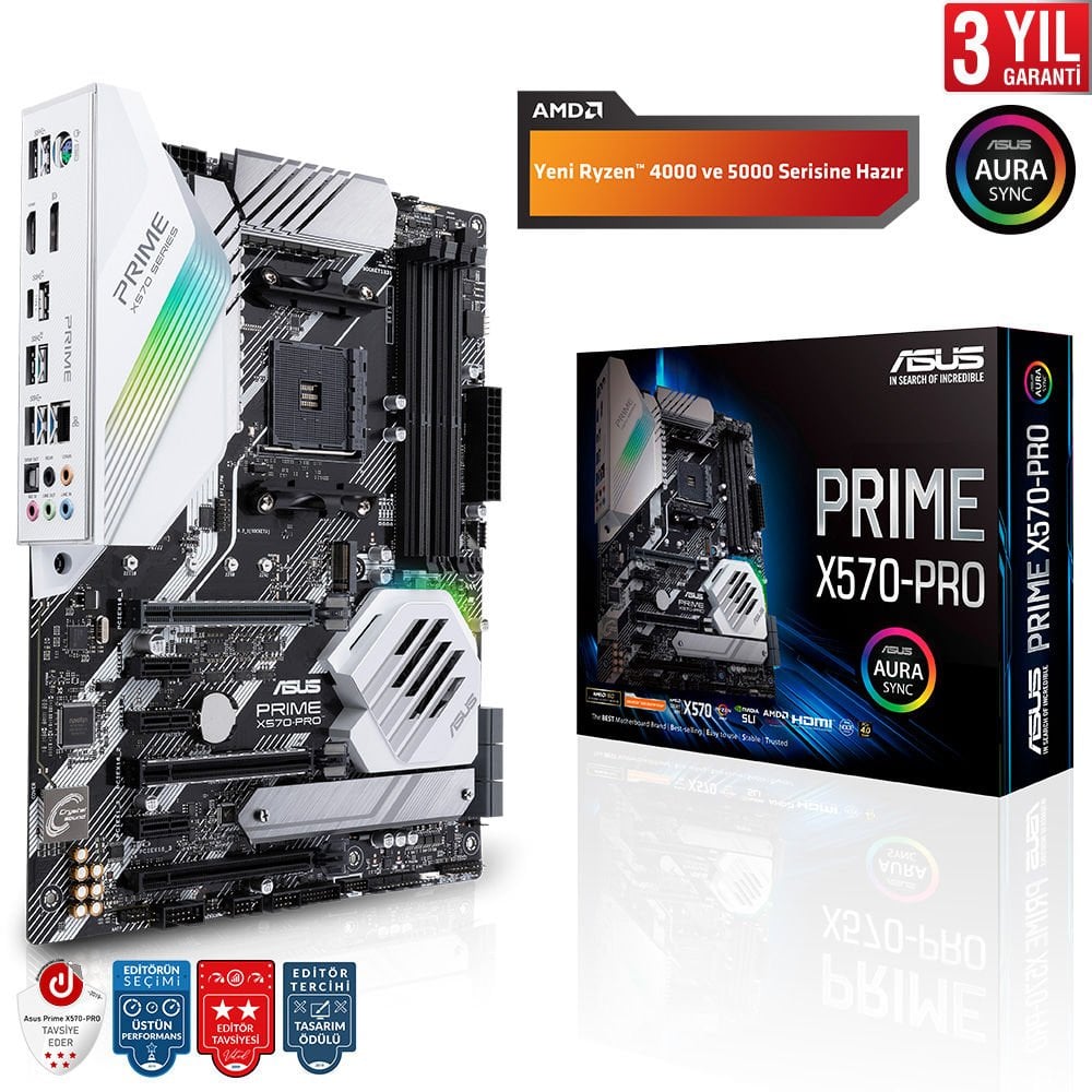 ASUS PRIME X570-PRO 4400MHz(OC) DDR4 Soket AM4 RGB M.2 PCIe 4.0 HDMI DP ATX Anakart