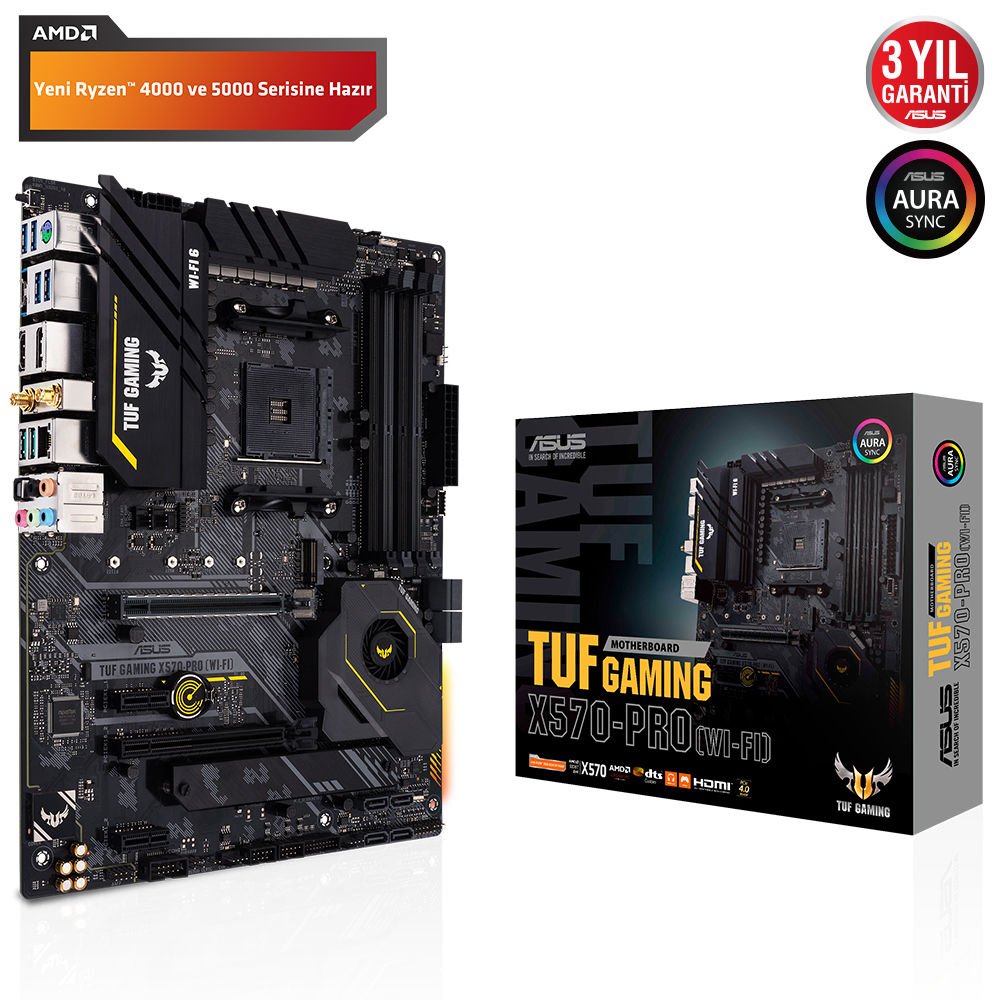 ASUS TUF GAMING X570-PRO WIFI 4400MHz(OC) DDR4 Soket AM4 RGB M.2 PCIe 4.0 HDMI DP WIFI ATX Anakart