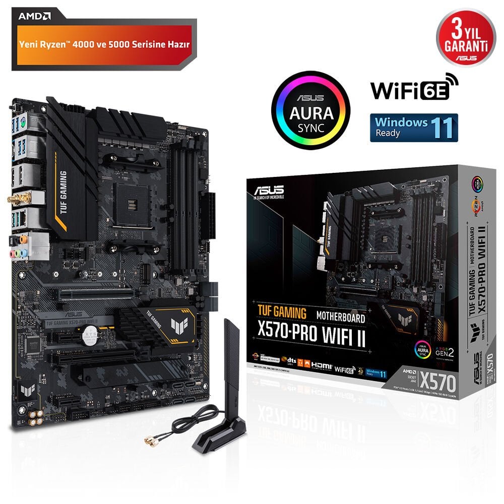 ASUS TUF GAMING X570-PRO WIFI II 5100Mhz(OC) DDR4 Soket AM4 M.2 HDMI DP ATX Anakart