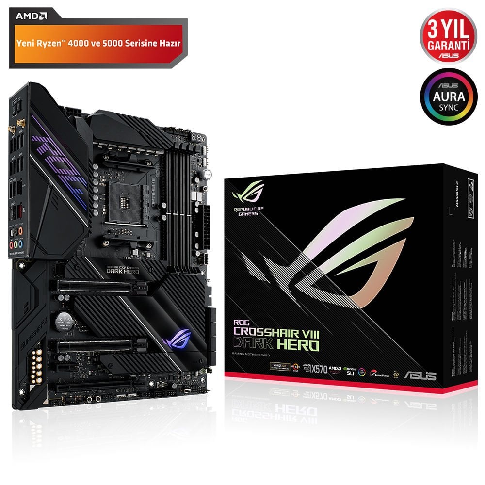 ASUS ROG CROSSHAIR VIII DARK HERO X570 4800MHz(OC) DDR4 Soket AM4 RGB WiFi M.2 PCIe 4.0 ATX Anakart