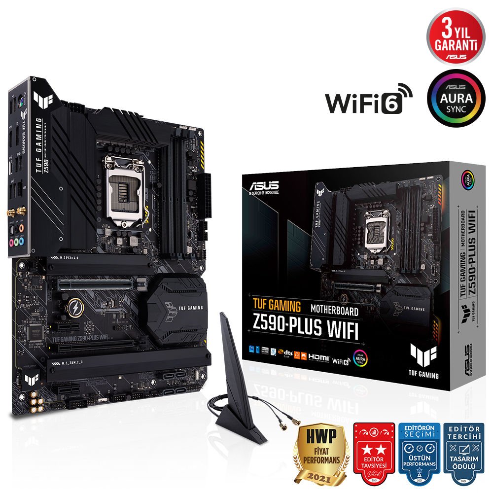 ASUS TUF GAMING Z590-PLUS WIFI 5133MHz (OC) DDR4 Soket 1200 M.2 HDMI DP ATX Anakart
