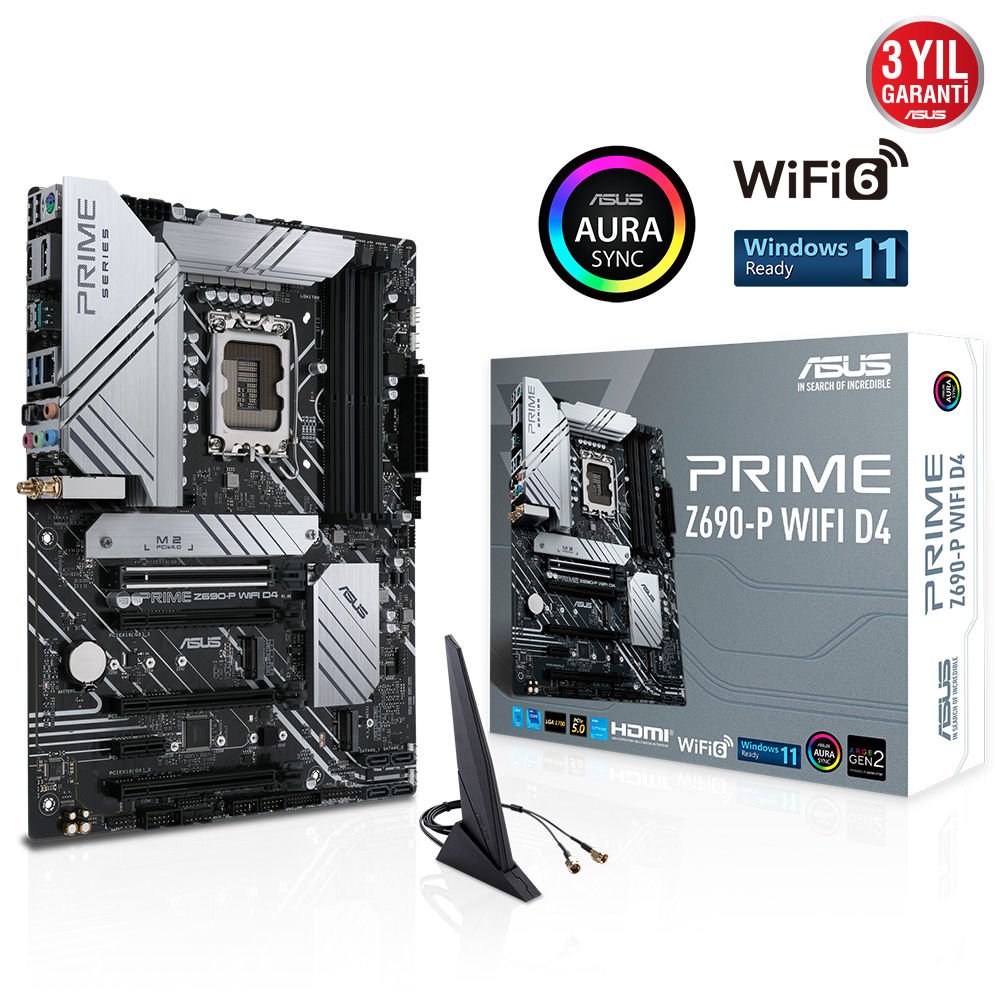 ASUS PRIME Z690-P WIFI D4 5333MHz(OC) DDR4 Soket 1700 M.2 HDMI DP ATX Anakart