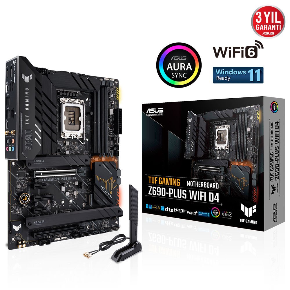 ASUS TUF GAMING Z690-PLUS WIFI D4 5333MHz(OC) DDR4 Soket 1700 M.2 HDMI DP ATX Anakart