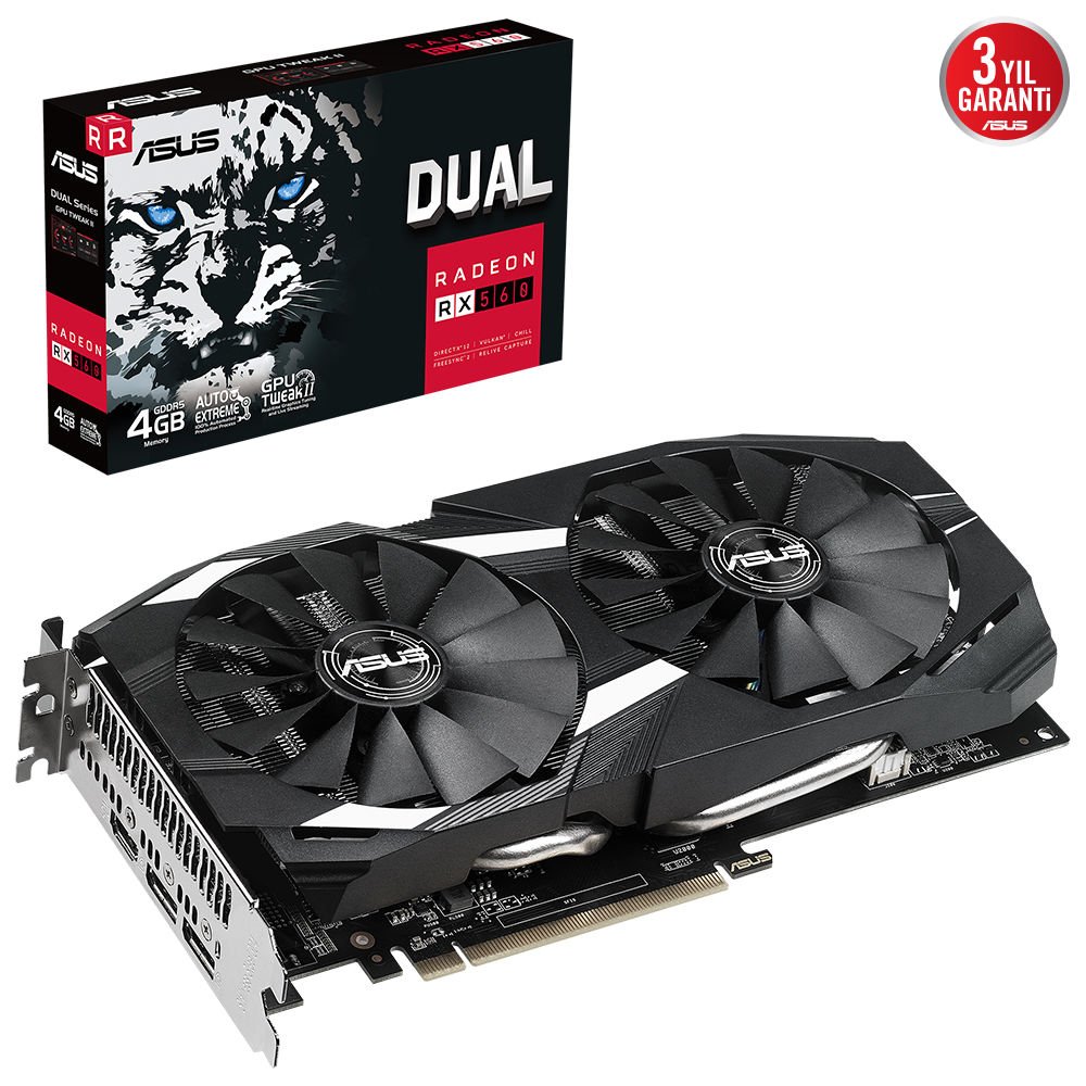 Asus Dual Radeon RX 560 DUAL-RX560-4G 4GB GDDR5 128Bit DX12 Gaming (Oyuncu) Ekran Kartı