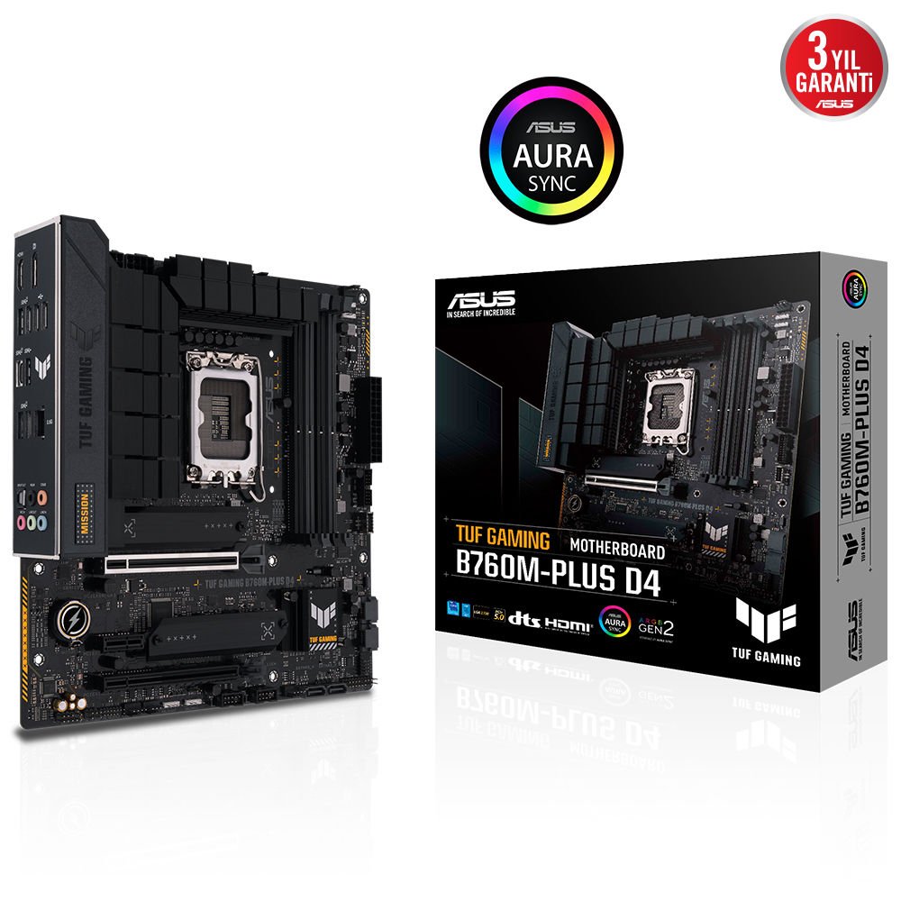 ASUS TUF GAMING B760M-PLUS D4 5333MHz(OC) DDR4 Soket 1700 M.2 HDMI DP mATX Anakart