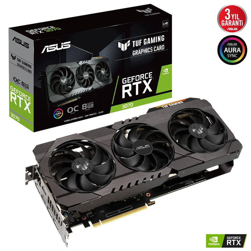 ASUS GeForce TUF RTX 3070 GAMING OC 8GB GDDR6 256Bit DX12 Nvidia Ekran Kartı