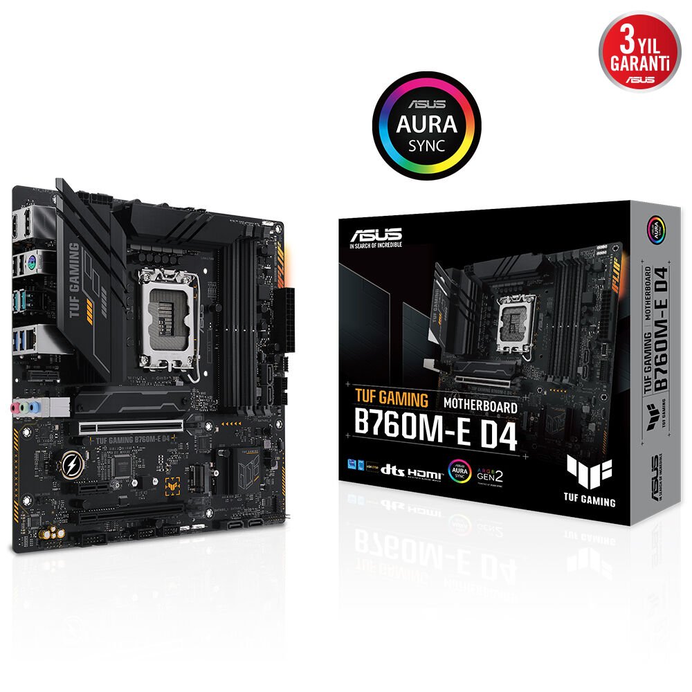 ASUS TUF GAMING B760M-E D4 5333MHz(OC) DDR4 Soket 1700 M.2 HDMI DP mATX Anakart